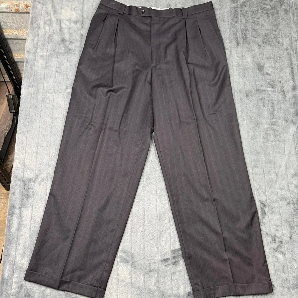 Steve Harvey Collection Mens 48L Suit Super 120s Wool Pinstripe 4 Button 42x30